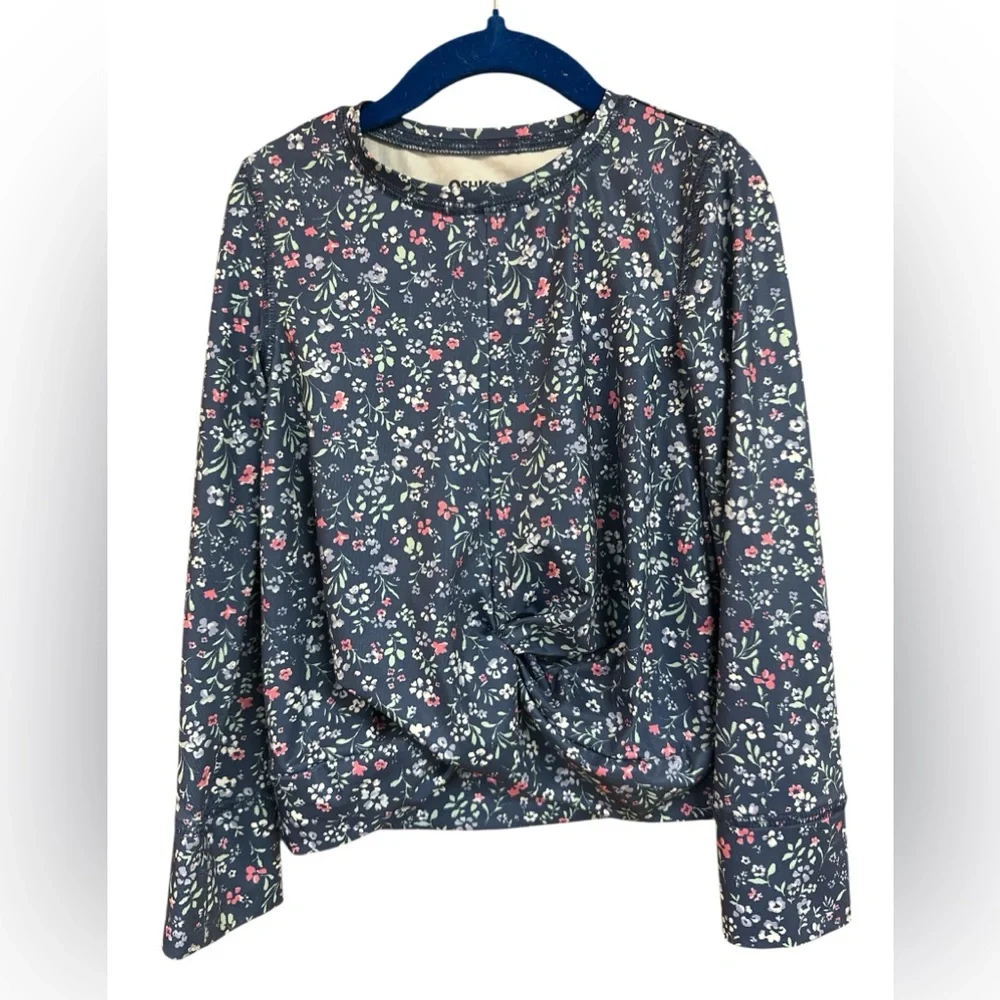 OshKosh b’Gosh Blue Ditsy Floral Rounded Neck Long-sleeve Crisscross Hem Top S4